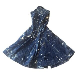 Scanlan Theodore Indigo Sleeveless Splatter Denim Dress US 4 AU 8  Flared